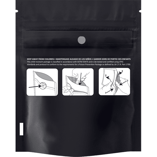 Black Fully Recyclable Child Resistant Pouch 1g or retail bag capacity